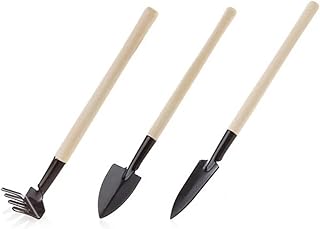 Mini Garden Tools Shovel Rake Spade,3pcs/Set Gardening Tools Wood Handle Stainless Steel Potted Plants Shovel Rake Spade for Flowers Potted Plant Seed Disseminators(Color:White)