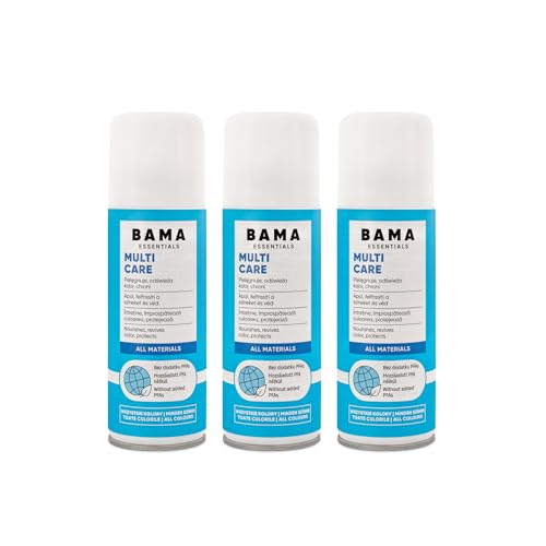 Bama Spray de Cuidado Universal - Protección sin PFAS para Zapatos, Bolsos y Chaquetas - Para Cuero Liso, Ante, Sintético y Textil - Repele el Agua y las Manchas - 3 x 200ml