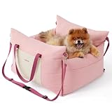 【飛び出し防止×防水】Lesure ドライブベッド ドライブボックス 犬用 車用 小型犬用 洗濯機OK カバー取り外し可 厚手クッション 助手席 後部座席対応 12kg以下 お出かけ 旅行 ピンク