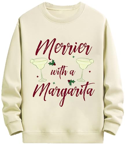 Generic Unisex Adult Married With A Margarita Sweatshirt, Creamy Yellow, Medium, Long Sleeve, Regular Fit, Printed, Crew Neck, 75% Cotton, Machine Washable, Tumble Dry Low