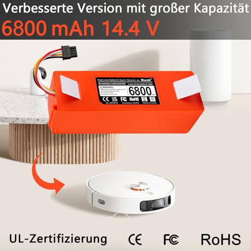 Mucek 14,4V 6800mAh Li-ion Ersatzakku für Xiaomi Roborock S5 S50 S51 S55 S6 S7 T6 E20 E35, Mijia 1. und 2. Generation, Mijia Roboter Staubsauger Ersatzakku Akku