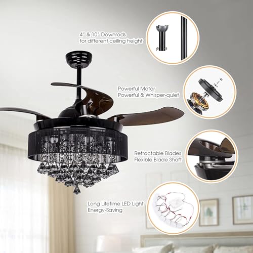 Image of oltao Kingbird Smart Chandelier Ceiling Fan with BLDC Motor, Dimmable 3 Colour LED, Remote and App Control (42 inches)