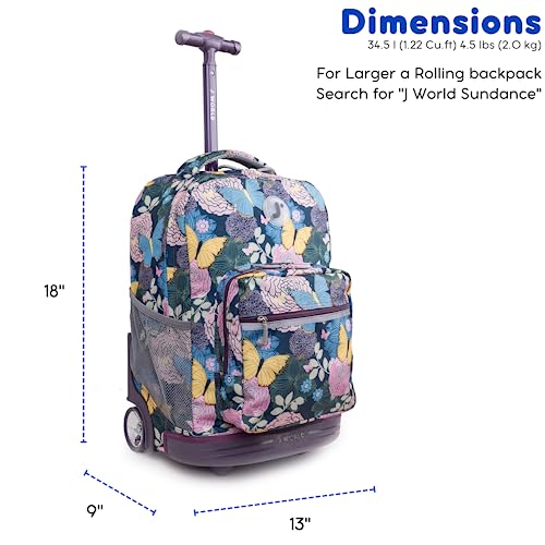 J World New York Sunrise Kids Rolling Backpack for Girls Boys Teen. Roller Bookbag with Wheels