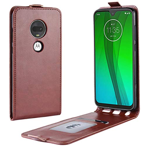 HualuBro Moto G7 Plus Hülle, Leder Brieftasche Etui LederHülle Tasche Schutzhülle HandyHülle Handytasche Leather Wallet Flip Hülle Cover für Motorola Moto G7 Plus (Braun)