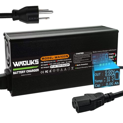 87.6V 10A LiFePO4 Battery Charger with OLED Display Usd for 24S 72V 76.8V LiFePO4 Fast Charger with C13 N+L- Output Connector