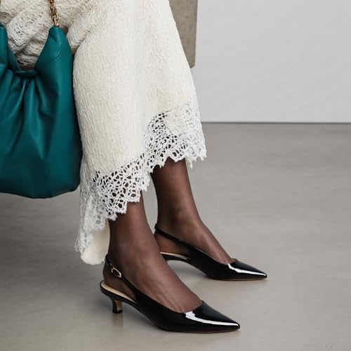 Image of AprCoco Women's Kitten Heels Slingback Pointed Closed Toe Ankle Strap Elegant Women Pumps Shoes for Dating Wedding