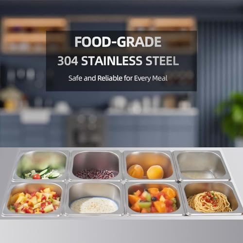 Image of Commercial Stainless Steel Food Containers Deep Hotel Pans with Lids All Purpose Deep Pan with Lid for Catering Baking Buffets Food Storage (Silver, 4 Pcs)