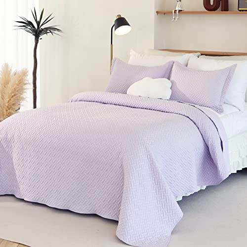 Cmfshape Bedspread Twin Size,Classic Geometric Stitched Quilt Set,Soft Lightweight Microfiber Coverlet,Reversible Bed Cover Set With 1 Sham(Twin68 X86.Lavender) #TOP2
