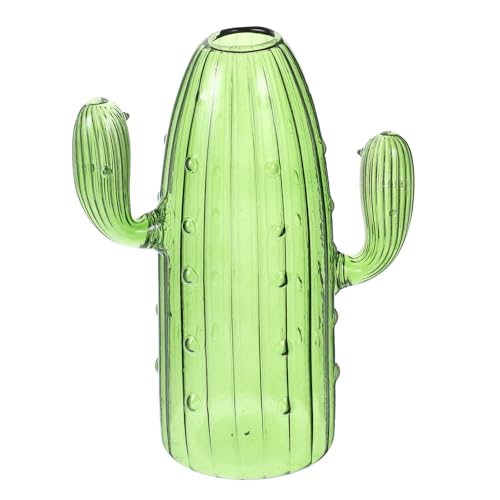 jojofuny Modern Cactus Shaped Hydroponic Glass Vase for Flowers, Jade Green Tabletop Floral Arrangement Vase, Decorative Centerpiece for Home and Office