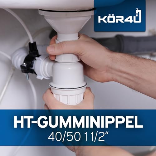kör4u Siphon Spültisch Waschtisch Dichtung, 40x50mm, schwarz, Manschette, Gummimanschette, Gumminippel für Abflussrohr