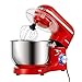 Produktbild Aucma Küchenmaschine 1400W mit 6,2L Edelstahl-Rühlschüssel, Rührbesen, Knethaken, Schlagbesen und Spritzschutz, 6 Geschwindigkeit Geräuschlos Teigmaschine, Rot