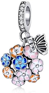 Teleye Bracelet Charm Bead Flowers DIY Charm 925 Sterling Silver Fits Pandora Bracelet Necklace, European Charms Bracelet