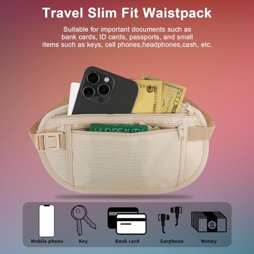 Thinp Flache Bauchtasche Gürteltasche Brustbeutel wasserdichte Hüfttasche Bauchtasche Herren RFID-Geschützt Geldgürtel Anti-Diebstahl-Sicherheits-Gürteltasch Sport-Gürteltasche, für Damen Herren