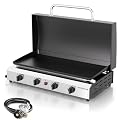 ADREAK 4 Burner BBQ Gas Griddle with Hood, 30 Inch Stainless Steel Portable Detachable Propane Griddle, 60,000 BTU Flat Top Barbecue Grill with Lid for Camping