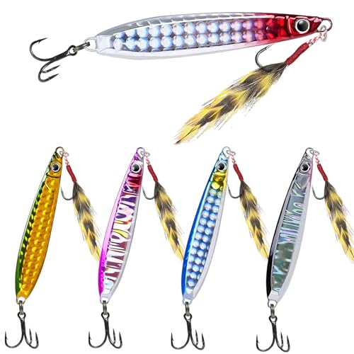 Fishing Spoons Lures Saltwater Jigging Lures with Ultra-Sharp Hooks Micro Jigging Bait for Bass Tuna