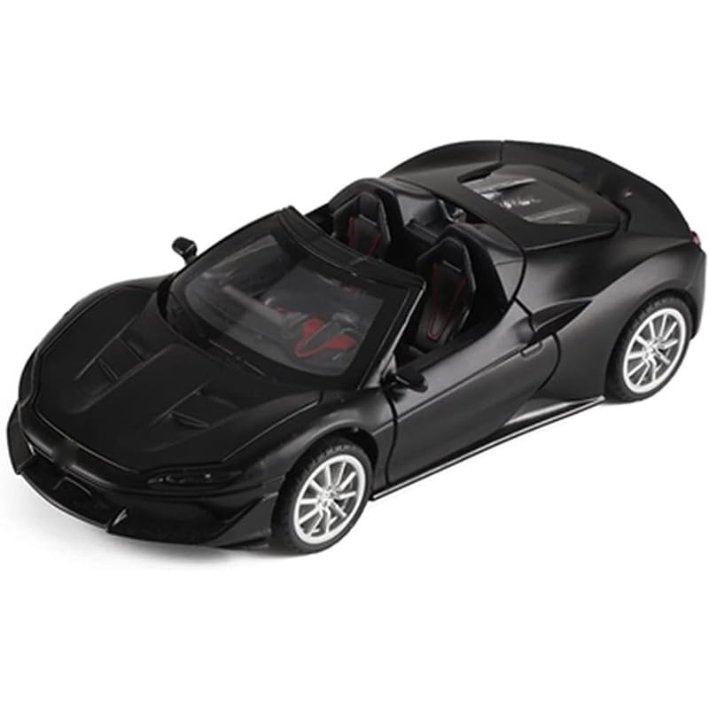 Image of Kids Model 1:32 Ferrari J50 Die Cast Metal Car Pull Back Action Opening Doors with Realistic Engine Sound Lights Toy Car Gift for Boys - Black