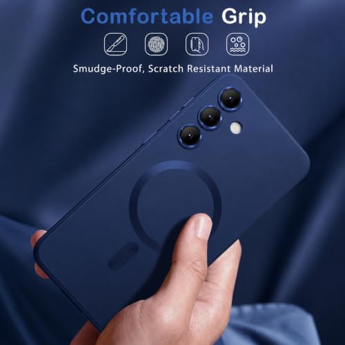 Image of DIZORO Compatible with Samsung S25 fe Case, Compatible with Mag Safe, Matte Luxury Metallic Luster Flexible TPU Wireless Charging Shockproof Case with Camera Protector - Blue