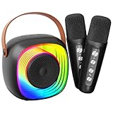 Karaoke Machine for Kids Adults, Portable Bluetooth Speaker with Wireless Microphone and Colorful Lights, Gifts for Girls Boys Birthday/Home Party(Black)