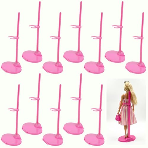 Ayzylpth 12-Pack Pink Plastic Doll Stands - Heavy Duty Adjustable Doll Display Stand Holders for 11-13 Inch Figures, Waist fixation limited to within 1 inch, Secure Showcase for Collectibles by Ayzylpth - Used condition - CA$19.88