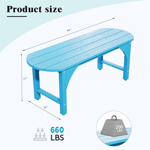 Outdoor Bench Garden Bench, HIPS 2-Person All-Weather Patio Dining Bench Outside Weatherproof Furniture for Garden, Porch & Park (Blue) - Thumbnail 2