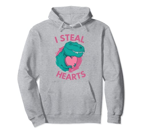 Lindo Robo Corazones T-Rex Dinosaurio Pareja Amor San Valentín Sudadera con Capucha