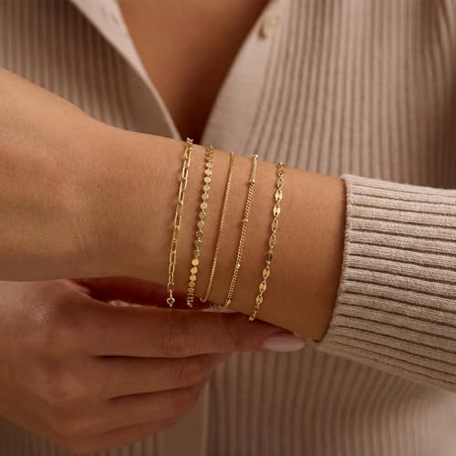 Dainty 14K Gold Plated Bracelets for Women...