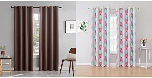 TOAVA DECO Brown Blackout Grommet Curtains 84 Inches Long 2 Panels 52x84 and Fashionable Printed Blackout Grommet Curtains Vertical Color Block 84 Inches Long 2 Panels 52x84