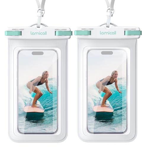 Image of Lamicall Waterproof Phone Pouch Case Bag for iPhone 17 16 15 14 13 12 11 Pro Max Plus XS, Swimming Equipment Bags for 4-7inches White & White