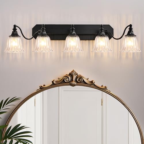 DvmTeom Black Vintage Bathroom Vanity Light Fixture, 5-Light Vanity Light