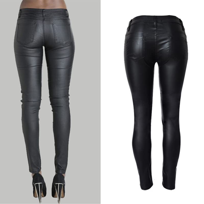Dninmim Pantaloni sottili con cerniera sexy da donna primavera autunno nero skinny pantaloni in pelle PU