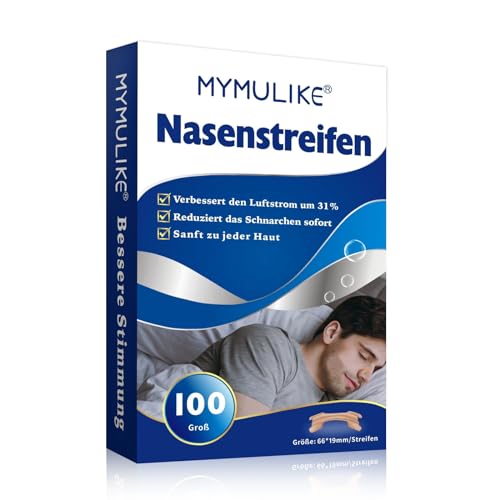 MYMULIKE Nasenpflaster Schnarchen, 100 Stück Nasenpflaster Besser Atmen, Anti Schnarch Nasenpflaster für Sport und Schlaf, Lindert Verstopfte Nase Aufgrund von Erkältungen, Allergien