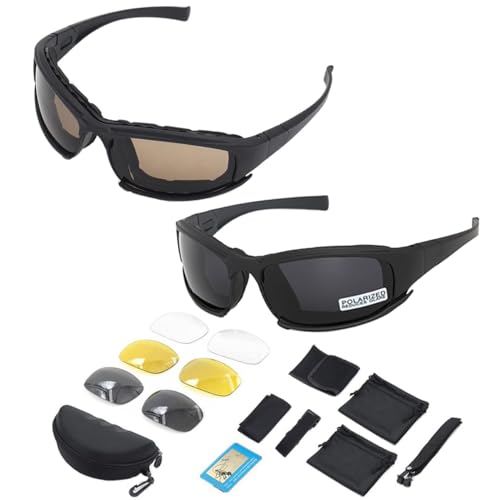 BONFQERT 2 Pairs of Motorcycle Glasses, Motorcycle Goggles - Goggles Riding Glasses Polarised with 5 Pairs of Lenses