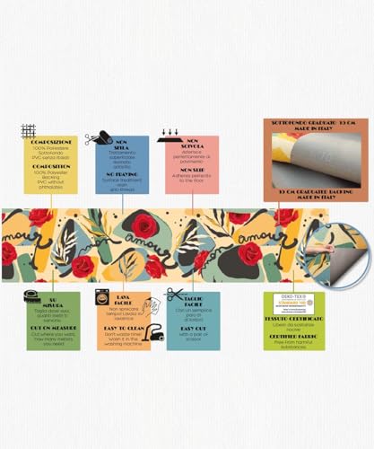 Passatoia CETARA anti-macchia anti-scivolo lavabile in lavatrice cm.52x150 tappeto cucina bagno ingresso multiuso, disegno ceramica stile maiolica - immagine 5