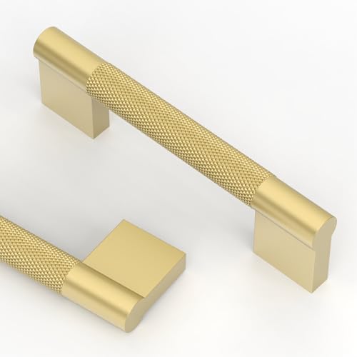Asidrama 10 Pack 3.75 inch Brushed Gold Knurled Cabinet Handles