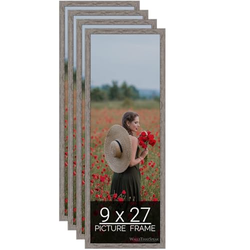 wallsthatspeak 9x27 Gray Barnwood Picture Frame for Puzzles Posters Photos or Artwork (4-Pack)