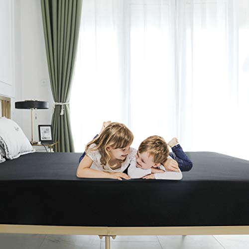 COSMOPLUS Fitted Sheet Full Fitted Sheet Only(No Flat Sheet or Pillow Shams),4 Way Stretch Micro-Knit,Snug Fit,Wrinkle Free,for Standard Mattress and Air Bed Mattress from 8” Up to 14”,Black