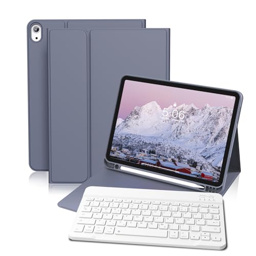 GKABXY Etui z klawiaturą do iPada (A16) 10/11 generacji, 10,9/11", (2022/2025), miękka tylna obudowa z TPU z uchwytem na długopis, magnetyczna zdejmowana klawiatura Bluetooth, układ QWERTZ, fioletowe