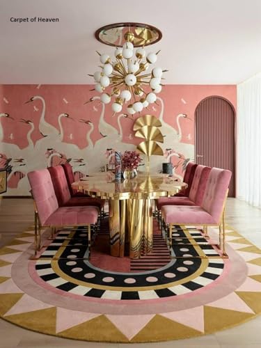 Image of Irregular Shape Handmade Woolen Carpet Pink Colour Size 5x8 feet