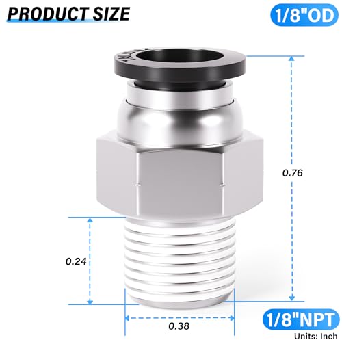 Image of TAILONZ 1 /8 inch Tube OD x 1 /8 inch NPT Male Straight Push to Connect Fitting 10pcs | Copper&Plastic,for PU /PA /PE /PVC Tubes,Pneumatic Systems,Air Lines,Factories,Workshops,Industrial,Automation,Repair,Machinery