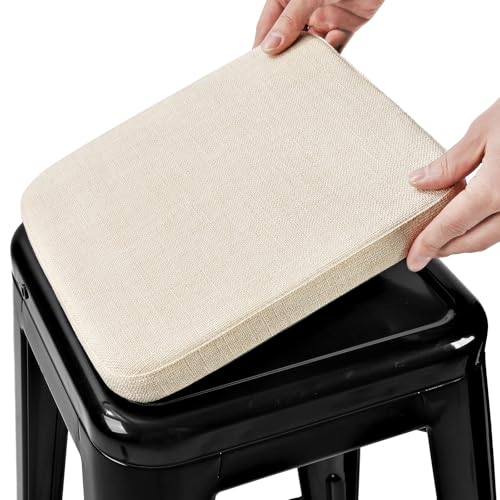 BUYUE Friendly Woven Fabric Magnetic Bar Stool Cushion 1 Piece, Enhanced Anti-Slip Breathable Small Chair Seat Pad for Café Bistro Stackable Metal Stool (Square, Beige, 1)