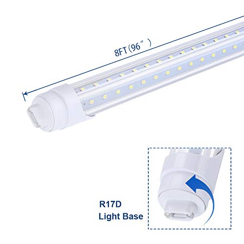 Jomitop 25Pack 8Ft R17D V Shaped Double Row Led Light Tube Bulb 65W Rotatable Ho Base,150W Fluorescent Lamp Replacement Shop Lights, Dual-Ended Power, Cold White 6000K, 7800Lm,Clear Cover, Ac 90-277V #TOP3