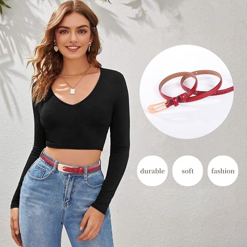 Women Leather Belt Casual Fashion ladies Skinny Belt for Jeans Coats Pant Dress Waist Belt with Gold Buckle2