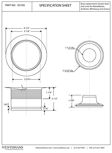 Westbrass D2105-26 3-1/2" Ez-Mount Brass Sink Waste Disposal Drain Flange And Stopper, 1-Pack, Polished Chrome #TOP1