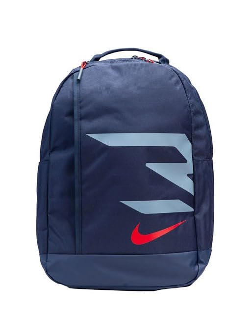 Image of Nike 3 Brand Blitz Backpack - Navy Blue - 30L | Padded 15 in sleeve, mesh organizer, side bottle pocket, 2 zip pockets. For boys, girls, men, women, gym, and travel