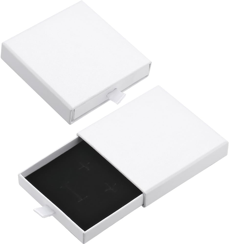 Beebeecraft 2 Pack Cardboard Jewelry Boxes 3.15x3.15Inch White Small Gift Boxes with Velvet Inner for Bracelets Earrings Necklaces Wrapping