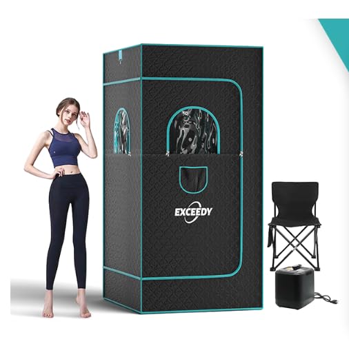 EXCEEDY Portable Sauna for Home, Full Body Personal Sauna Box, Home Sauna Tent Steam Sauna at Home Spa with 4L 1000W Steamer, Remote Control, Folding Chair, Mat, 120 Mins Timer, 9 Levels, 35'x35'x71'