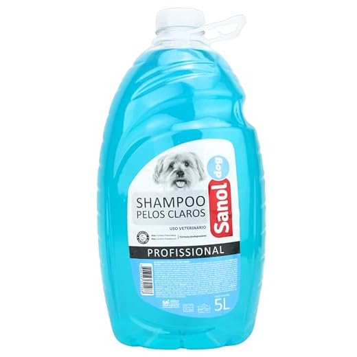 Shampoo de Pêlos Para Cães e Gatos, Pêlos Claros, Sanol Dog, 5 litros, Transparente