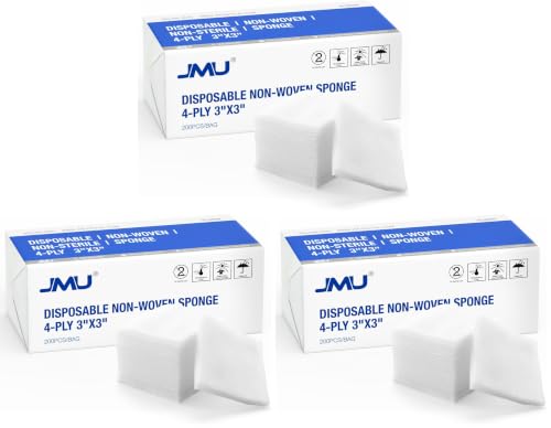 Image of JMU 200 Gauze Pads 3x3, 4-Ply Non Woven Gauze Sponges 3x3, Non Sterile Gauze for Dental (Pack of 3)