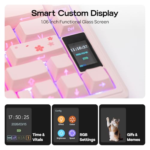 Image of EPOMAKER TH80 V2 PRO Wireless Gaming Keyboard with Screen&Knob, 10000mAh, 2.4Ghz /BT /USB-C, RGB, Hot Swap, Custom Driver, NKRO, PBT Keycap, Mechanical Keyboard for PC /Mac (Pink, Sea Salt Silent)