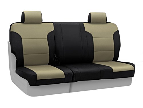 Coverking Custom Fit Rear 60/40 Bench Seat Cover for Select Dodge Ram 1500 Models - Neoprene (Tan with Black Sides)